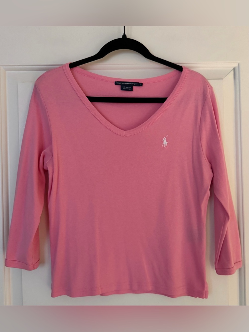 Ralph Lauren Sport Pink V-Neck 3/4 Sleeve Top-100% Cotton